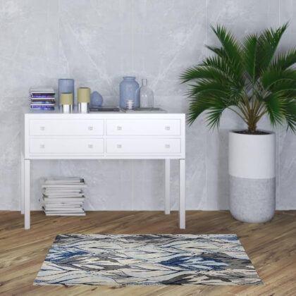 3' X 5' Grey And Navy Area Rug
