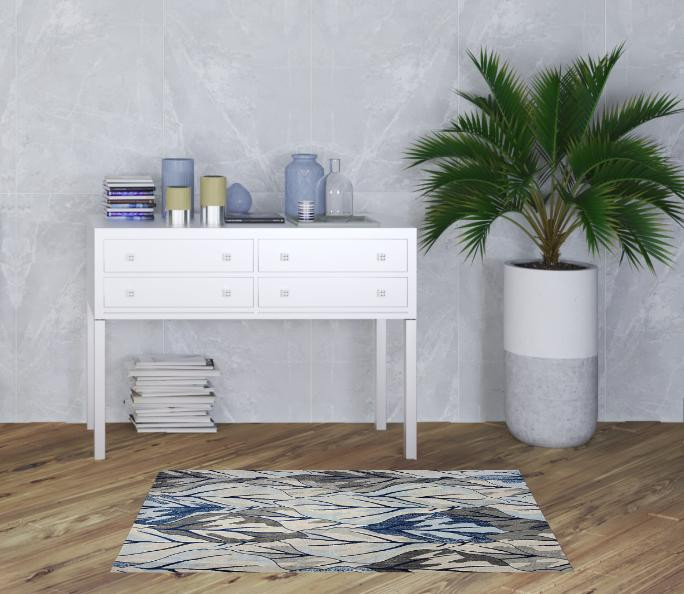 3' X 5' Grey And Navy Area Rug