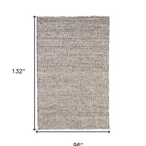 8' X 11' Ivory Gray And Tan Wool Hand Woven Stain Resistant Area Rug