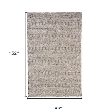 8' X 11' Ivory Gray And Tan Wool Hand Woven Stain Resistant Area Rug