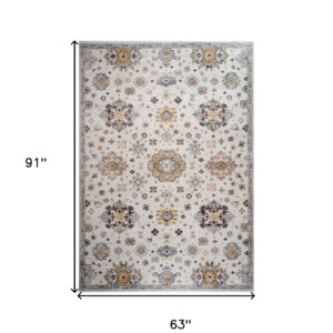 5' x 8' Gray and Gold Floral Area Rug