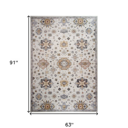 5' x 8' Gray and Gold Floral Area Rug
