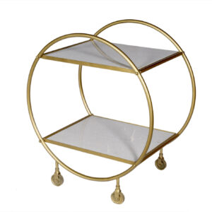 Gray and Gold Iron And Marble Rolling Bar Cart