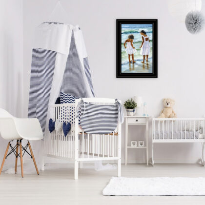 Two Girls At The Beach 4 Black Framed Print Wall Art