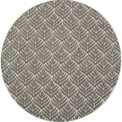 8' Charcoal Round Floral Indoor Outdoor Area Rug