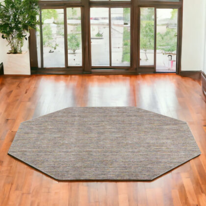 8' Gray and Yellow Octagon Wool Hand Loomed Area Rug