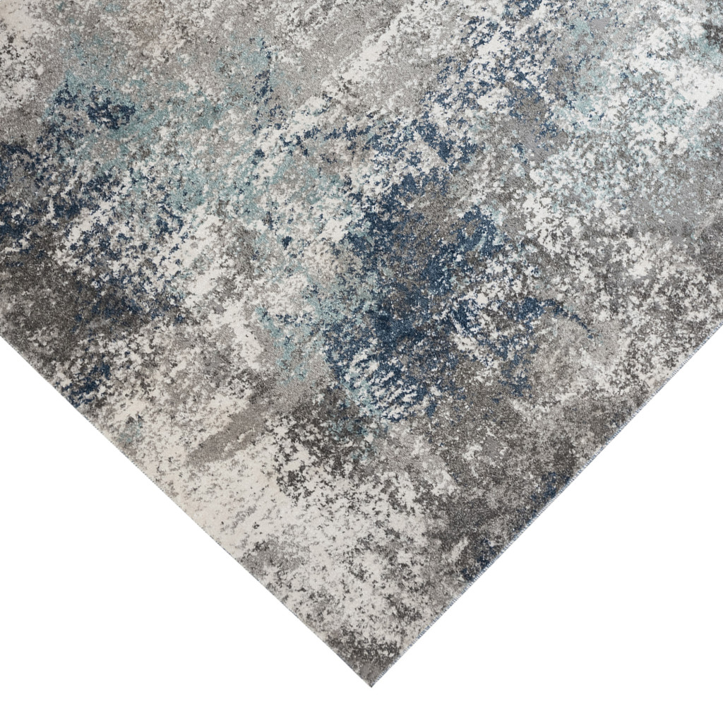 8' Gray and Blue Abstract Power Loom Runner Rug
