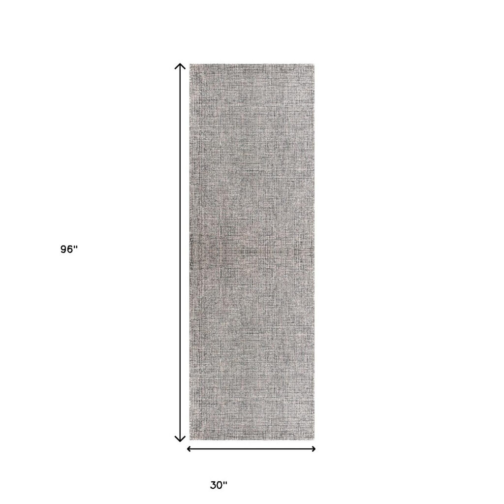 8' Runner Gray and Ivory Wool Checkered Hand Tufted Runner Rug
