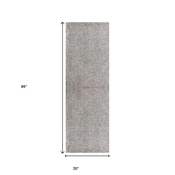 8' Runner Gray and Ivory Wool Checkered Hand Tufted Runner Rug