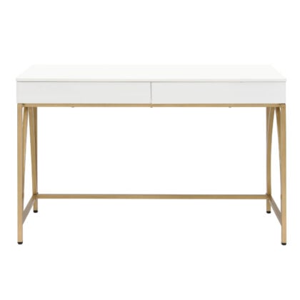 50" White and Gold Writing Desk With Two Drawers