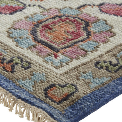 12' X 15' Blue And Red Wool Floral Hand Knotted Stain Resistant Area Rug