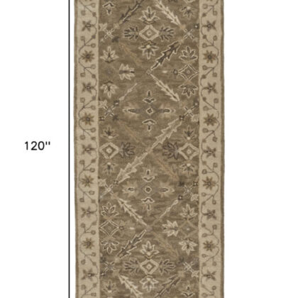 10' Green Brown And Taupe Wool Paisley Tufted Handmade Stain Resistant Runner Rug