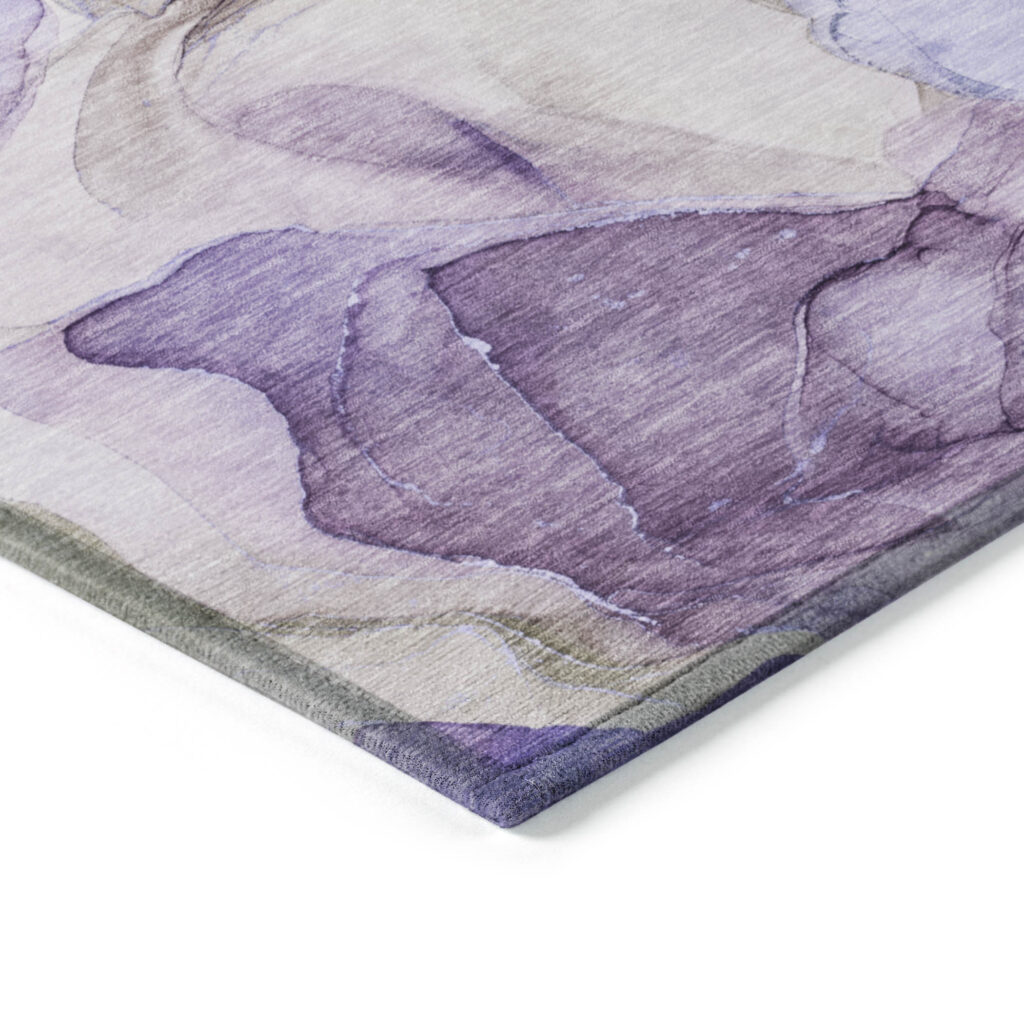 2' X 3' Gray and Purple Abstract Washable Non Skid Indoor Outdoor Area Rug