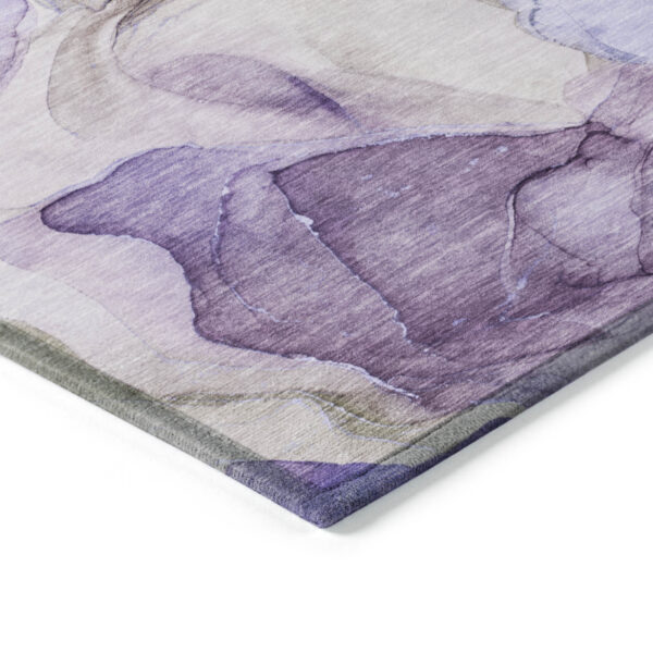 2' X 3' Gray and Purple Abstract Washable Non Skid Indoor Outdoor Area Rug