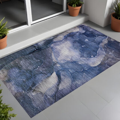 2' X 3' Blue Abstract Washable Non Skid Indoor Outdoor Area Rug