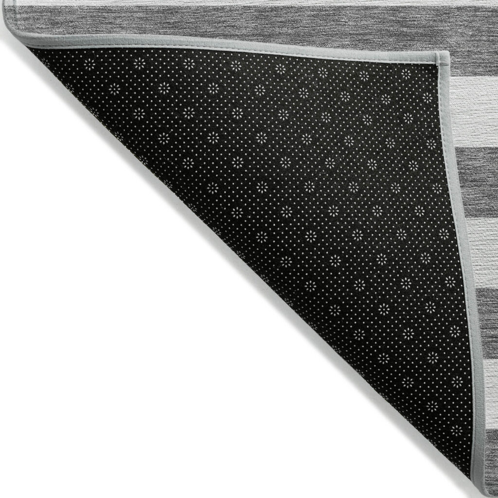 5' X 8' Charcoal Striped Washable Non Skid Indoor Outdoor Area Rug