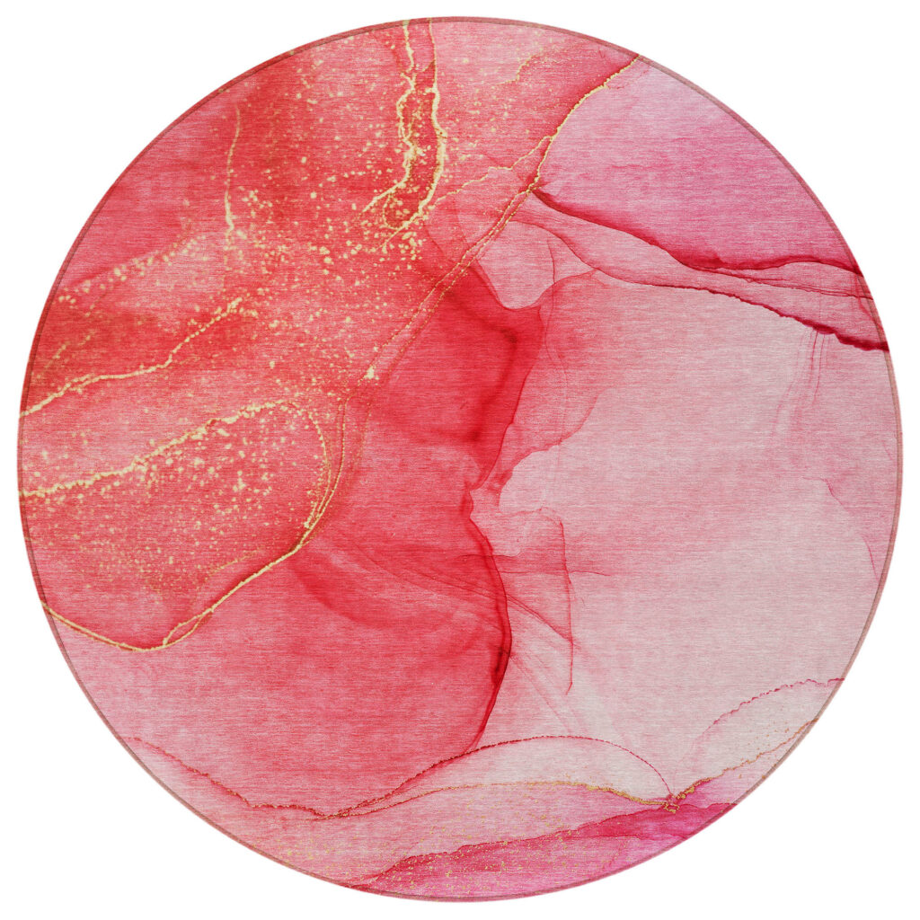8' Round Pink Round Abstract Washable Non Skid Indoor Outdoor Area Rug