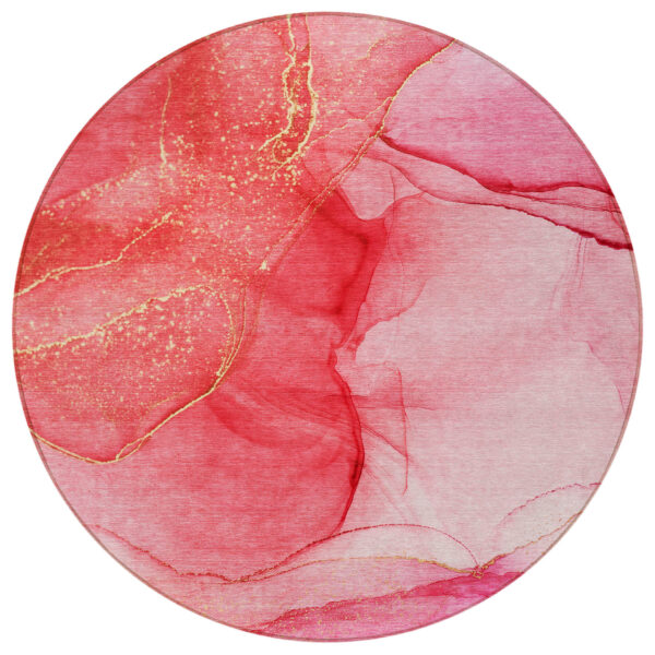 8' Round Pink Round Abstract Washable Non Skid Indoor Outdoor Area Rug