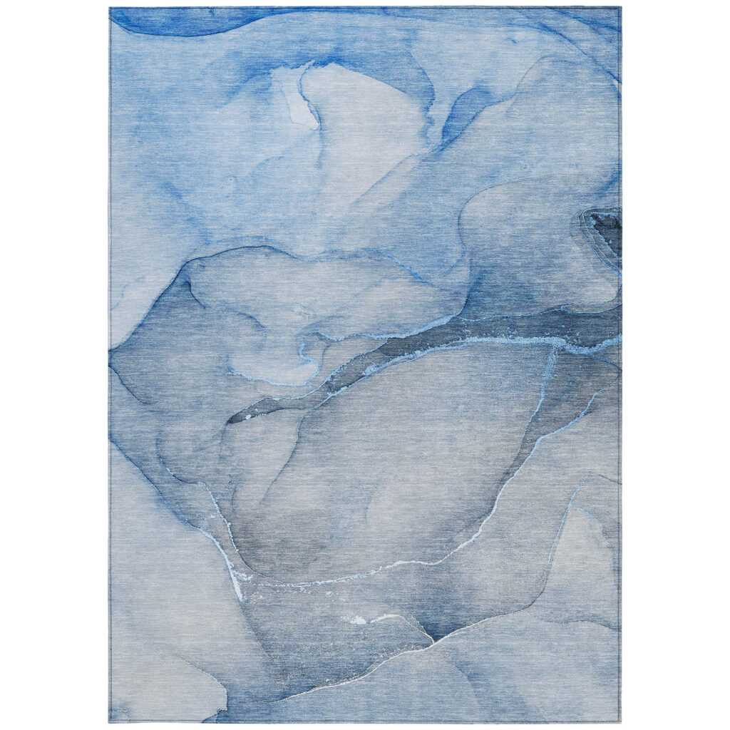 5' X 8' Blue Abstract Washable Non Skid Indoor Outdoor Area Rug