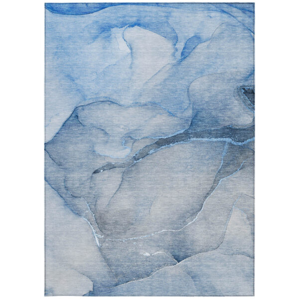 5' X 8' Blue Abstract Washable Non Skid Indoor Outdoor Area Rug