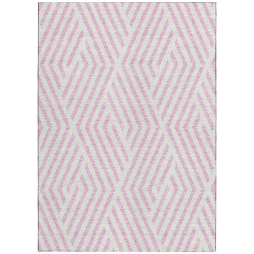 10' X 14' Pink and White Geometric Washable Non Skid Indoor Outdoor Area Rug
