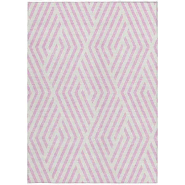10' X 14' Pink and White Geometric Washable Non Skid Indoor Outdoor Area Rug
