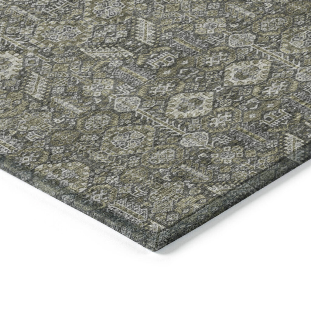 8' Round Moss Green and Gray Round Floral Washable Non Skid Indoor Outdoor Area Rug