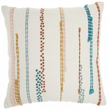 Multicolor Embroidered Stripe Throw Pillow