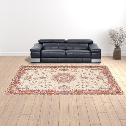 10' X 13' Cream Oriental Washable Non Skid Area Rug