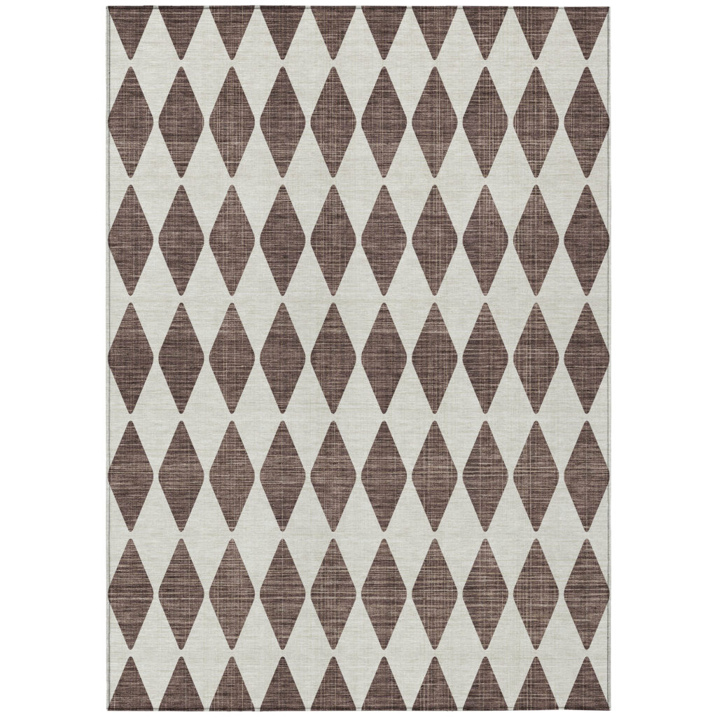 8' X 10' Brown Geometric Washable Indoor Outdoor Area Rug