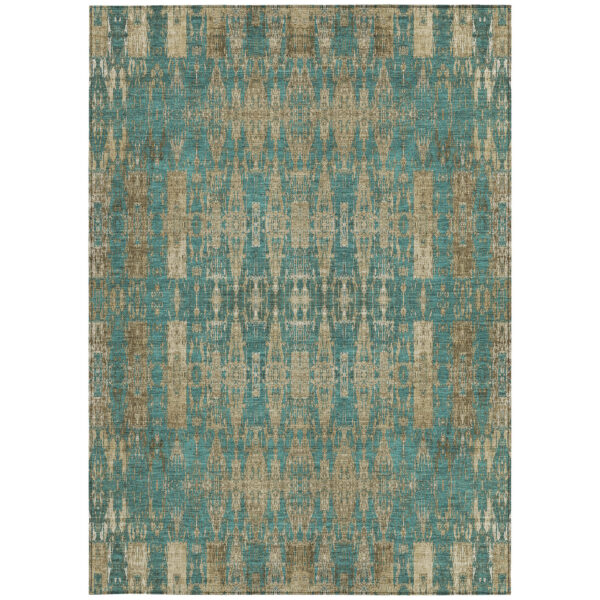 8' X 10' Teal Blue Taupe And Beige Moroccan Washable Indoor Outdoor Area Rug