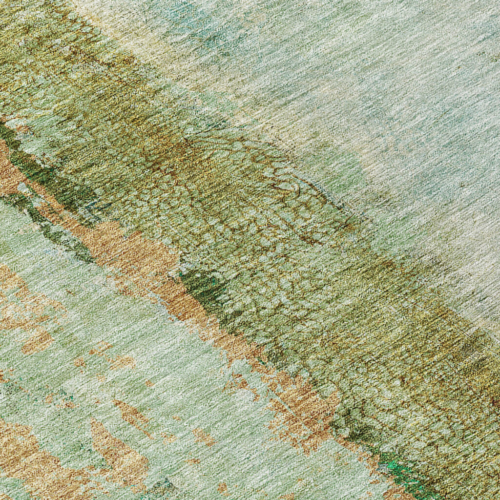 8' Green Olive Green And Blue Round Abstract Washable Indoor Outdoor Area Rug