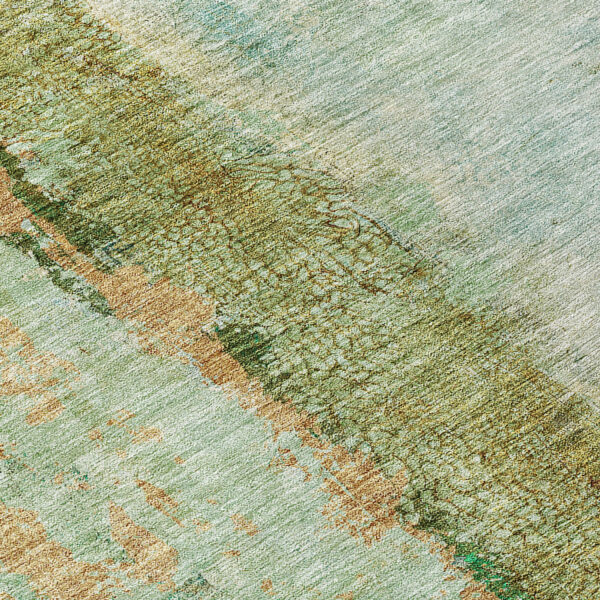 8' Green Olive Green And Blue Round Abstract Washable Indoor Outdoor Area Rug