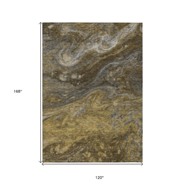 10' X 14' Brown Taupe And Chocolate Abstract Washable Indoor Outdoor Area Rug