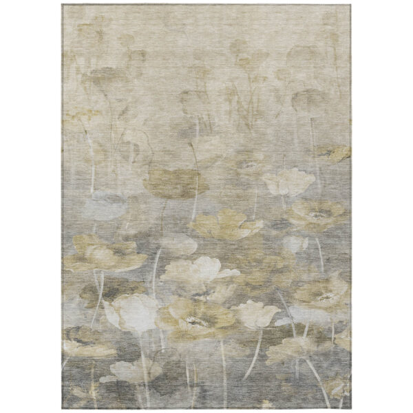 10' X 14' Beige Taupe And Wheat Floral Washable Indoor Outdoor Area Rug