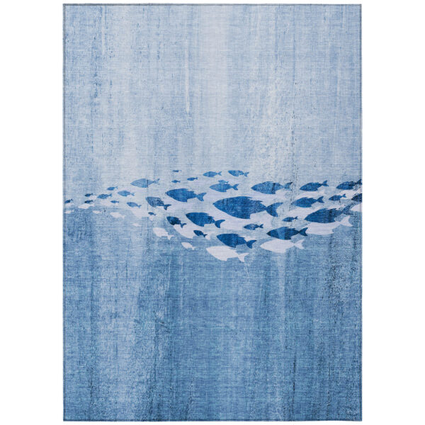 3' X 5' Sky Blue And Navy Blue Nautical Washable Indoor Outdoor Area Rug