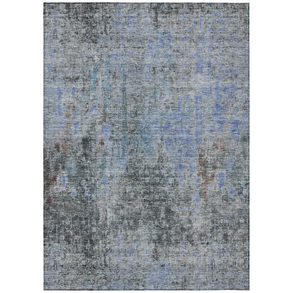 10' X 14' Gray Charcoal And Blue Abstract Washable Indoor Outdoor Area Rug