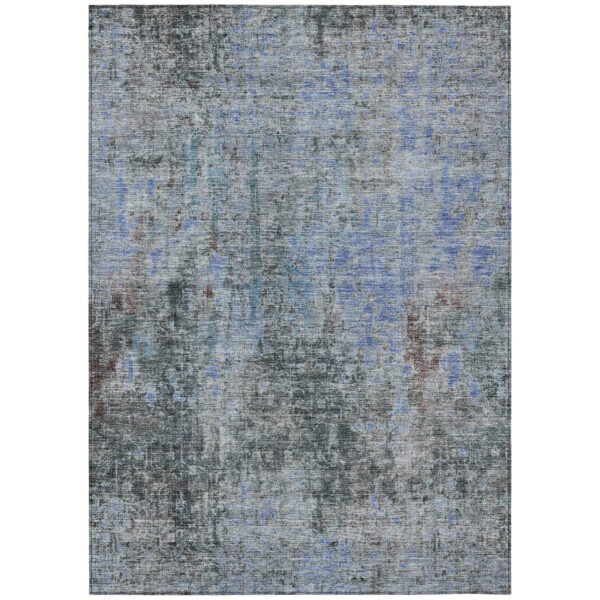10' X 14' Gray Charcoal And Blue Abstract Washable Indoor Outdoor Area Rug
