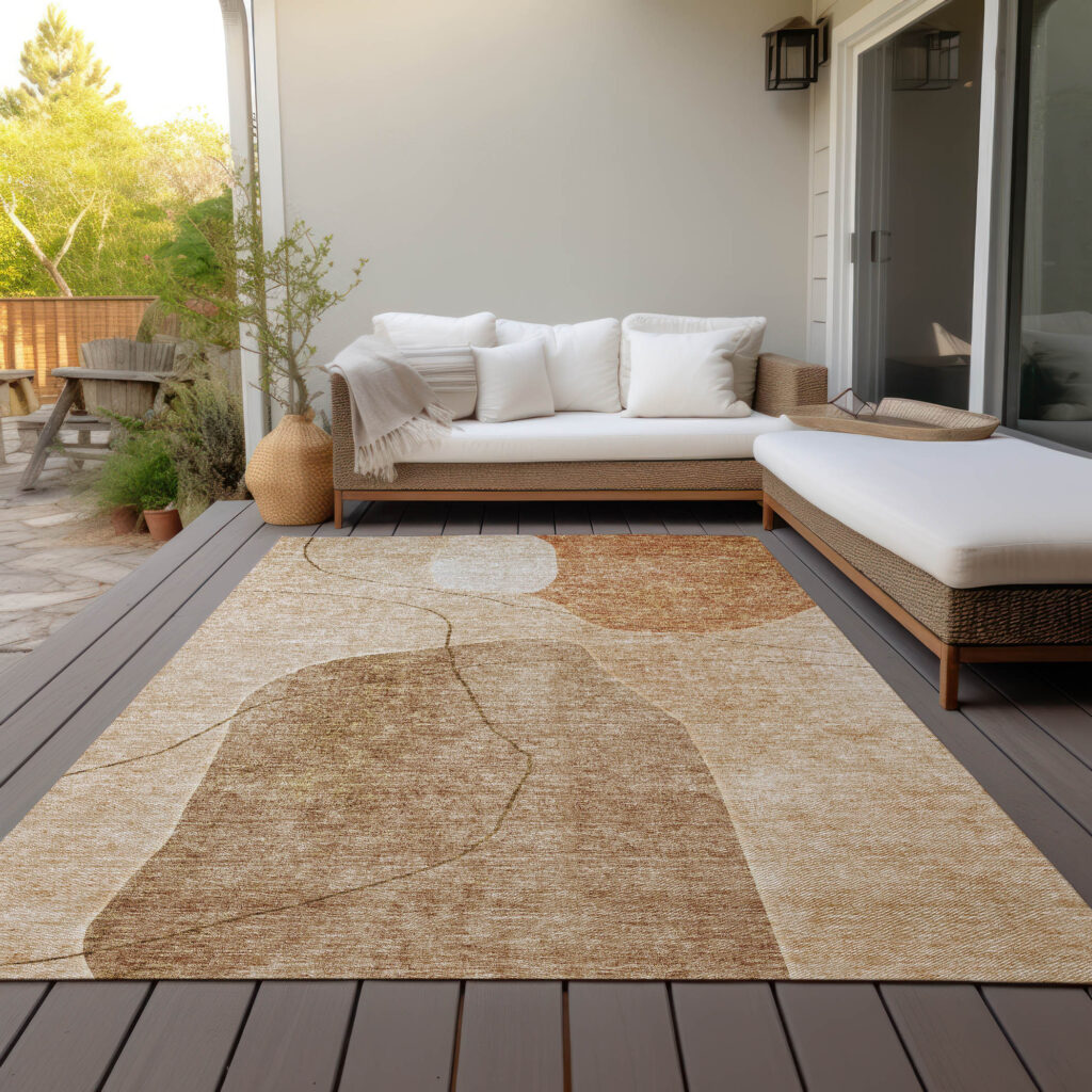 3' X 5' Orange Copper And Terra Cotta Abstract Washable Indoor Outdoor Area Rug