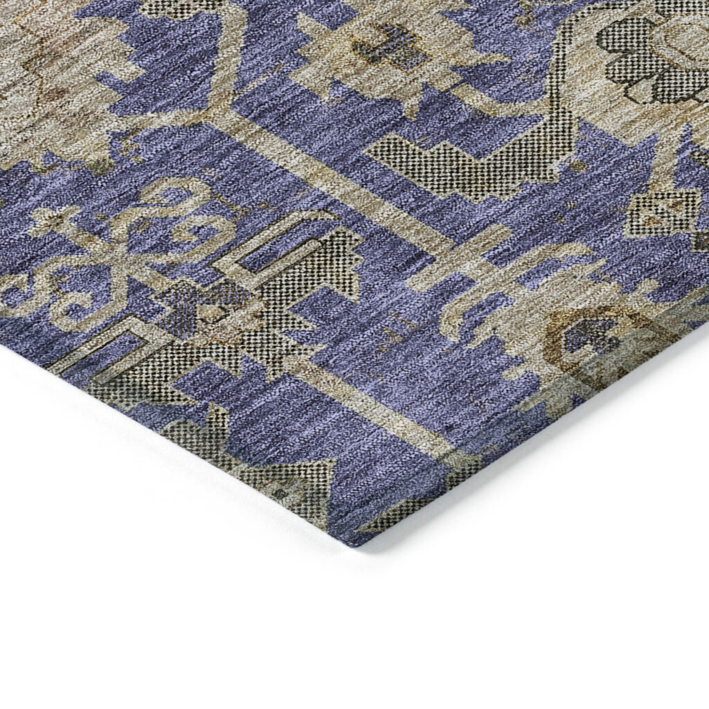 9' X 12' Purple Beige And Taupe Oriental Washable Indoor Outdoor Area Rug