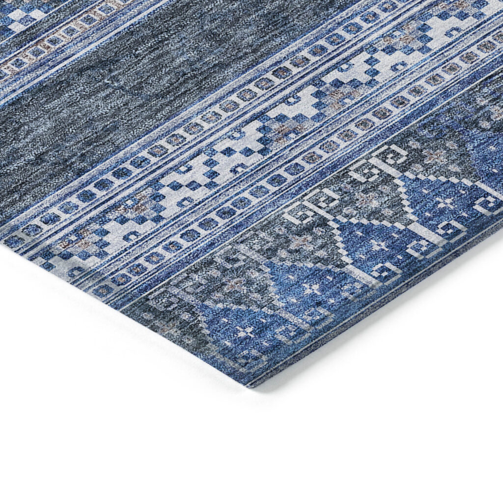 10' X 14' Navy Blue And Denim Blue Southwestern Washable Indoor Outdoor Area Rug