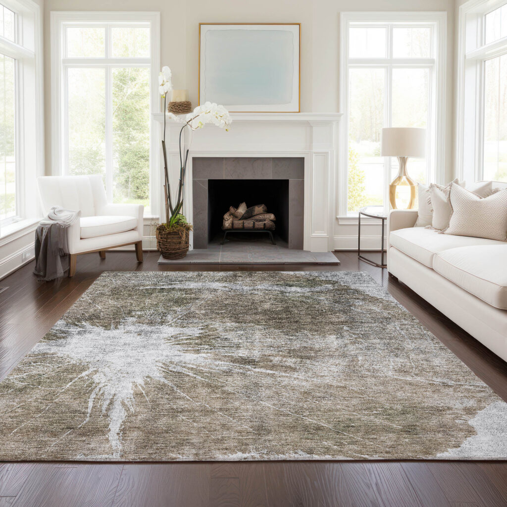 3' X 5' Taupe Brown And Beige Abstract Washable Indoor Outdoor Area Rug