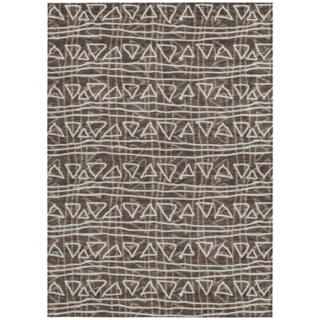 9' X 12' Chocolate And Ivory Geometric Washable Indoor Outdoor Area Rug