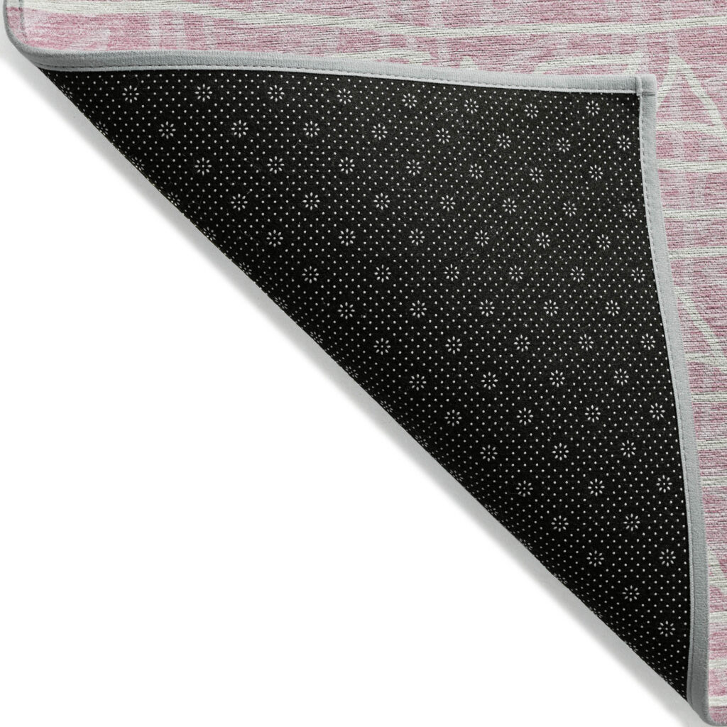 3' X 5' Pink And Ivory Geometric Washable Indoor Outdoor Area Rug