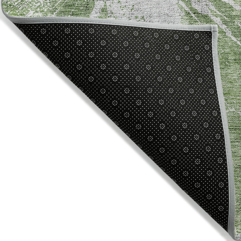 8' Green And Gray Round Abstract Washable Indoor Outdoor Area Rug