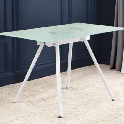 47" White Glass and Metal Computer Desk