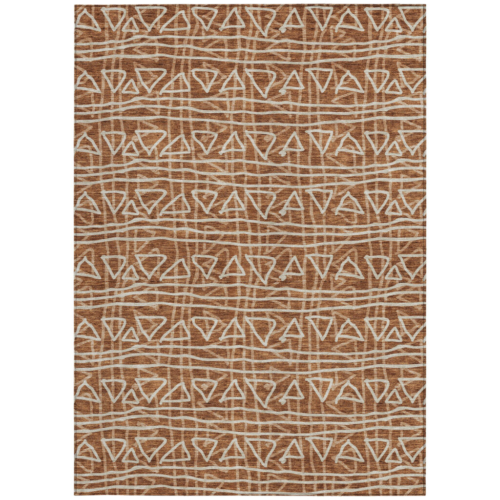 5' X 8' Terra Cotta Copper And Beige Geometric Washable Indoor Outdoor Area Rug