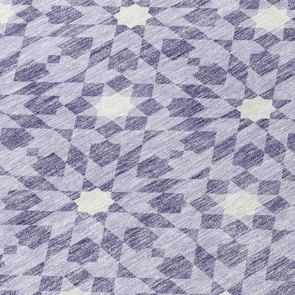 8' Lilac Purple And Ivory Round Floral Medallion Washable Indoor Outdoor Area Rug