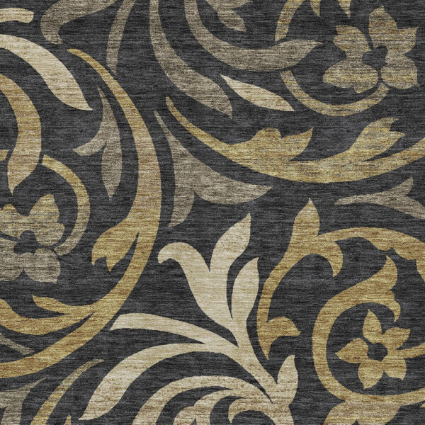 5' X 8' Black Taupe And Gold Floral Washable Indoor Outdoor Area Rug