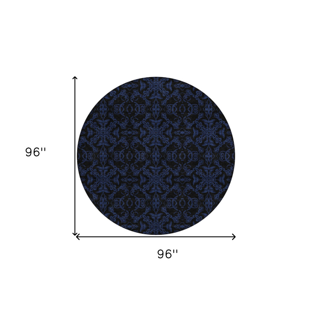 8' Blue And Navy Blue Round Medallion Washable Indoor Outdoor Area Rug